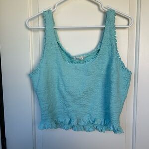 Anthropologie Light Blue Ruffle Hem Cropped Tank Top